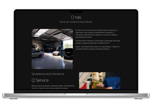 ARUKAUTO - Sekcja O nas, widok na laptopie