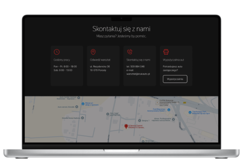 ARUKAUTO - Sekcja Kontakt, widok na laptopie